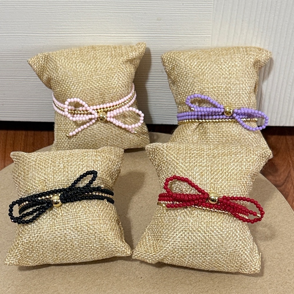 LULU MAC Beaded Bow Bracelet Stack Set in Pink, Purple, Black, and Red PICK ONE